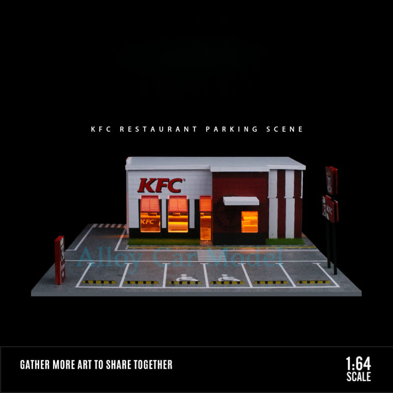MoreArt 1:64 KFC & McDonald’s Restaurant Lighted Parking Lot Diorama Set MODCOLS
