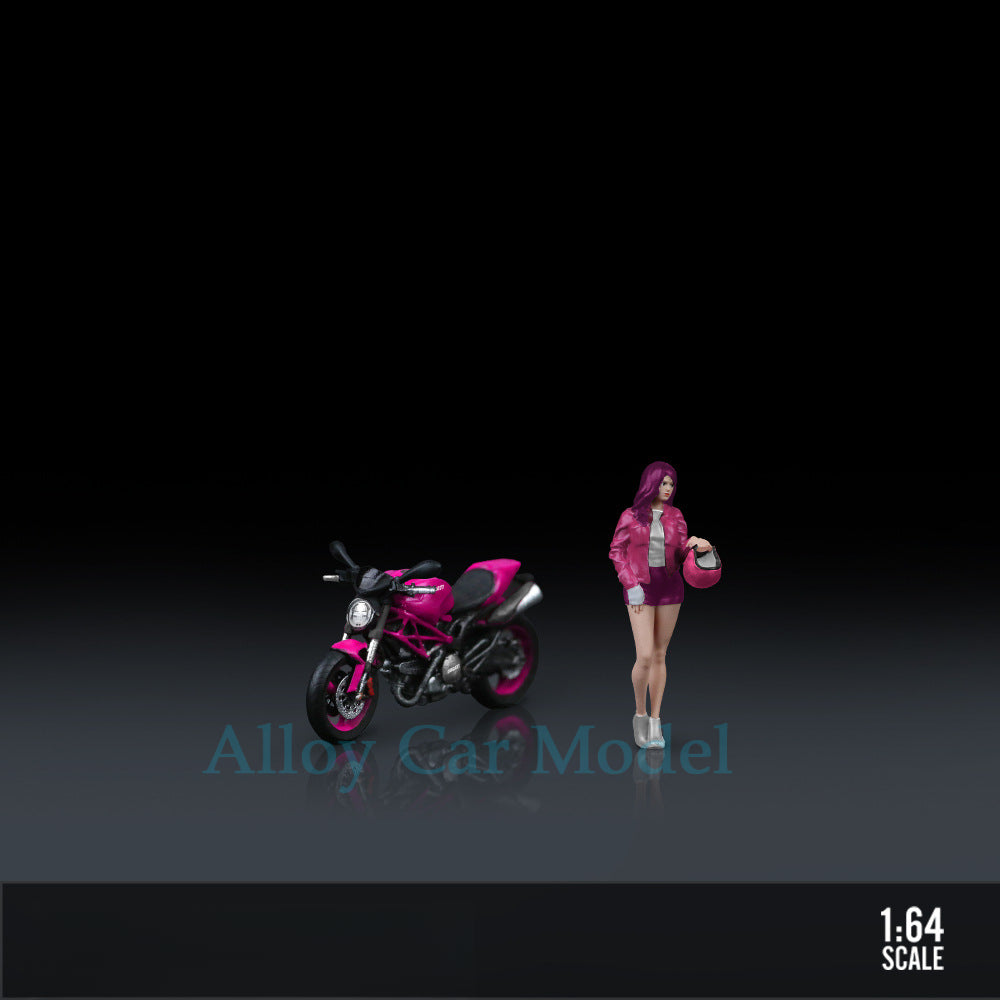 MoreArt 1:64 Ducati Monster 696 Pink Girl Motorcycle Resin Figurine Set MODCOLS