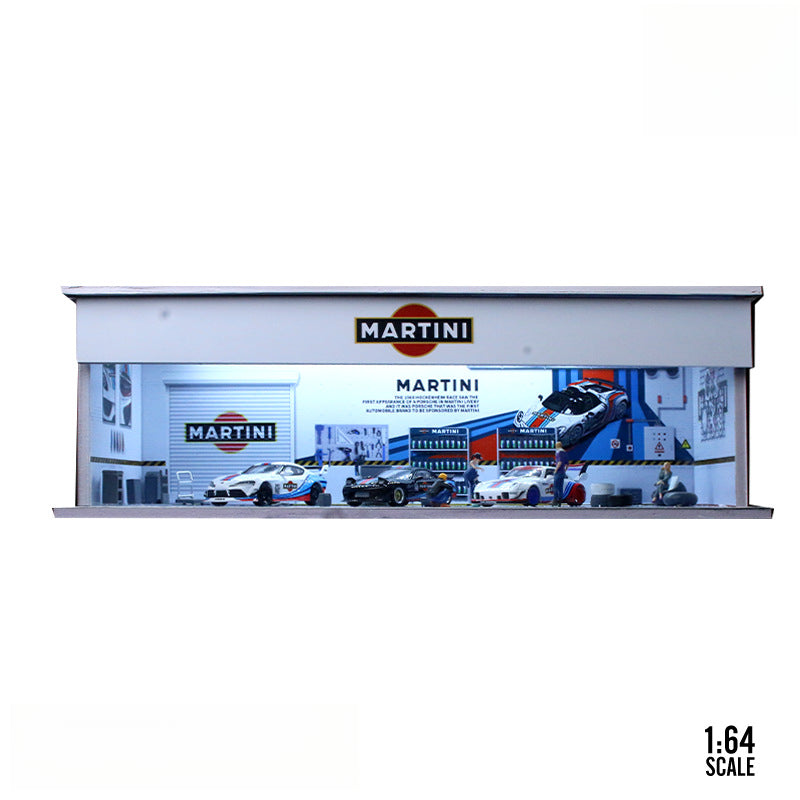 MoreArt 1:64 Martini Falken ADVAN & Spoon Light Up Garage Workshop Diorama MODCOLS