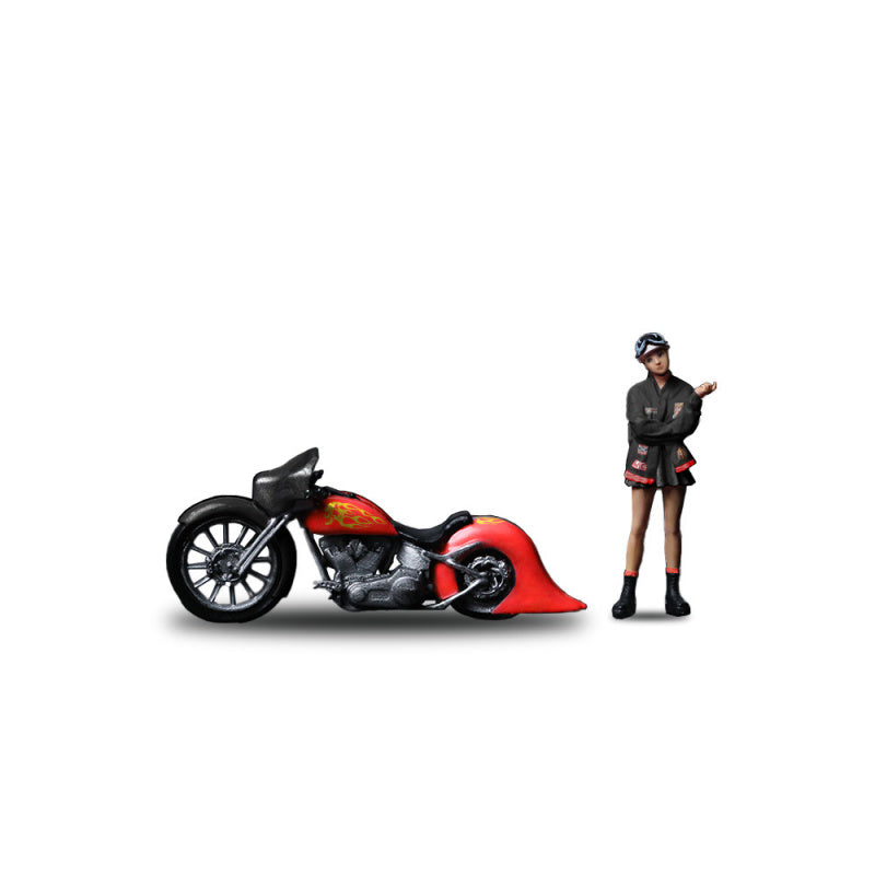 MoreArt 1:64 Red Flame Vintage Motorcycle Lady Figurine Resin Model MODCOLS