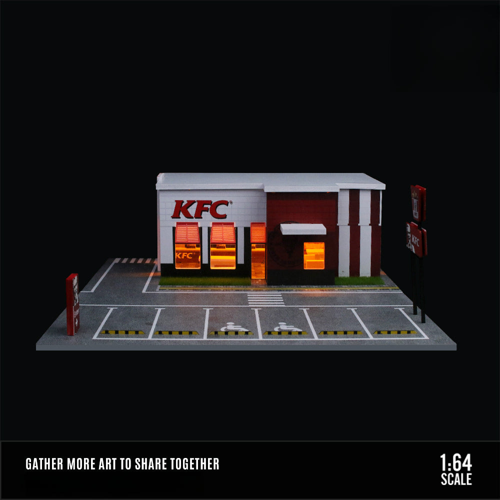 MoreArt 1:64 KFC & McDonald’s Restaurant Lighted Parking Lot Diorama Set MODCOLS