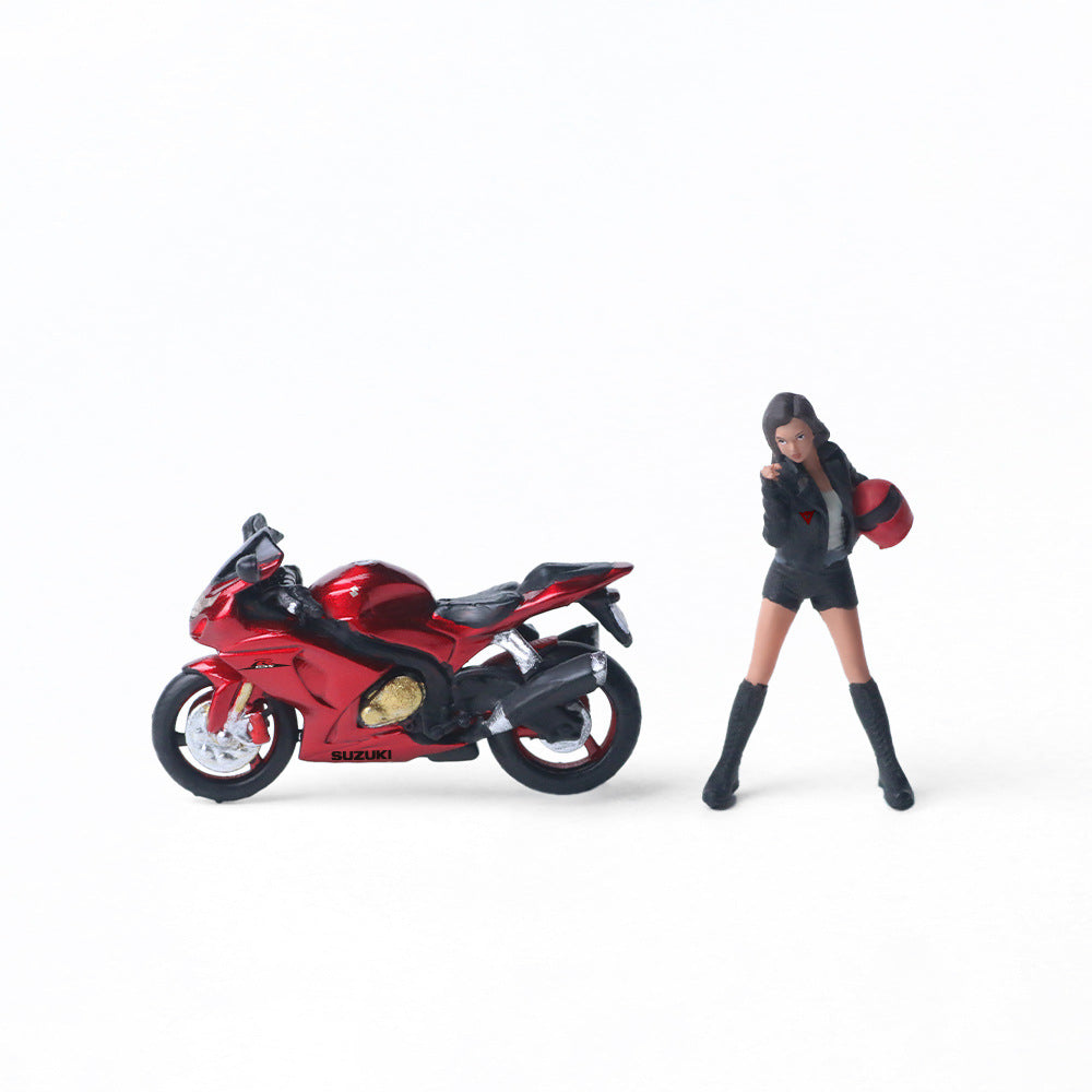 MoreArt 1:64 Suzuki Transparent Red Motorcycle Girl Resin Figure MODCOLS