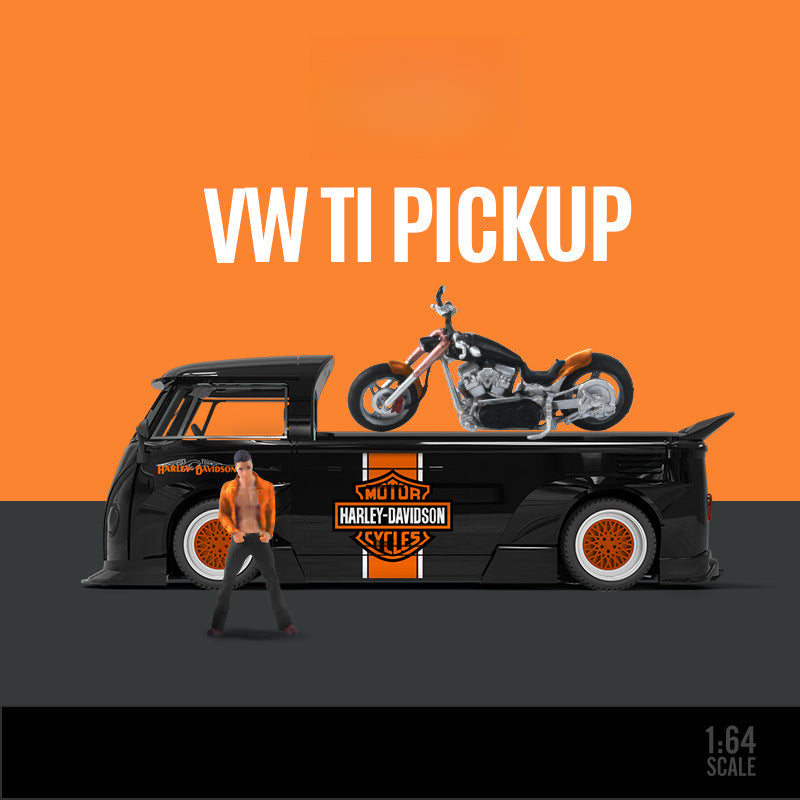 TimeMicro & MoreArt 1:64 Volkswagen T1 Pickup and Harley Motorcycle Diecast Model Set MODCOLS