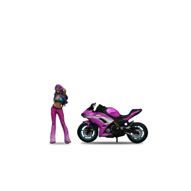 MoreArt 1:64 Kawasaki Ninja 650 Dream Purple Motorcycle Figure Set MODCOLS
