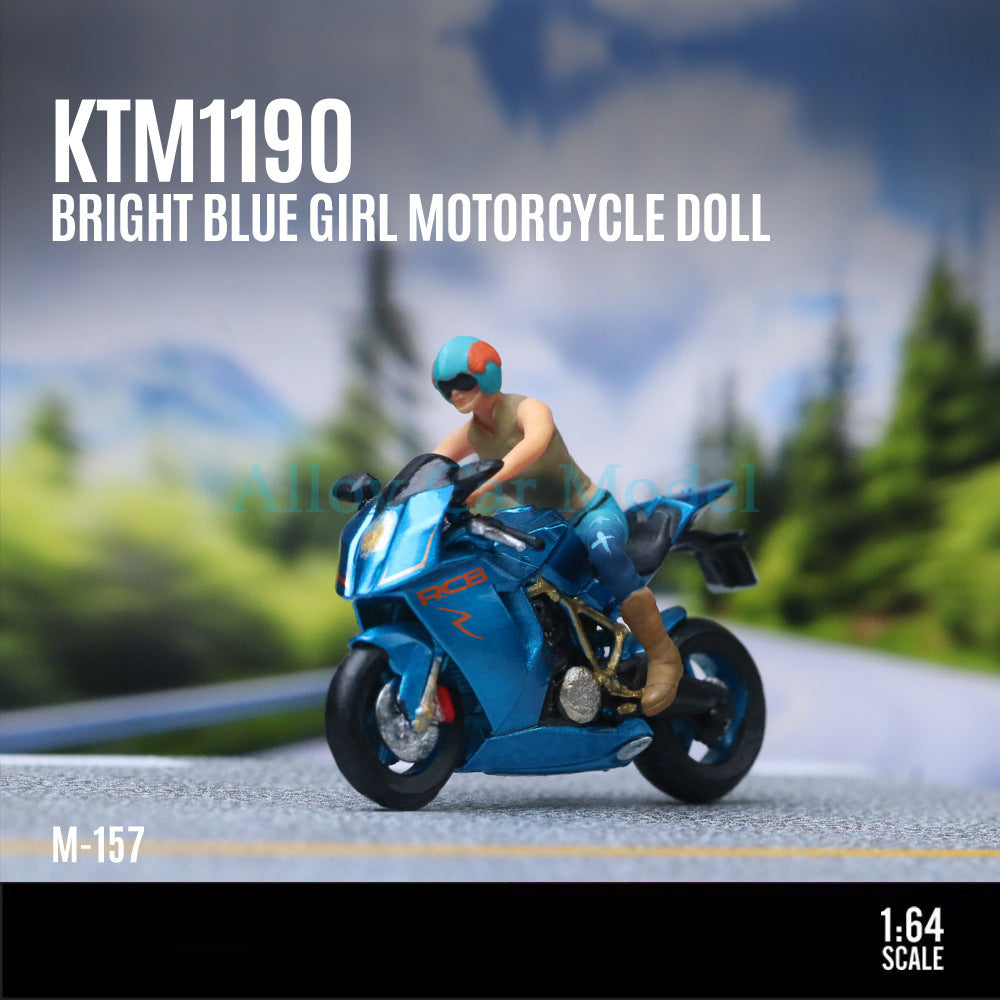 MoreArt 1:64 KTM1190 Bright Blue Motorcycle Girl Resin Figure Set MODCOLS