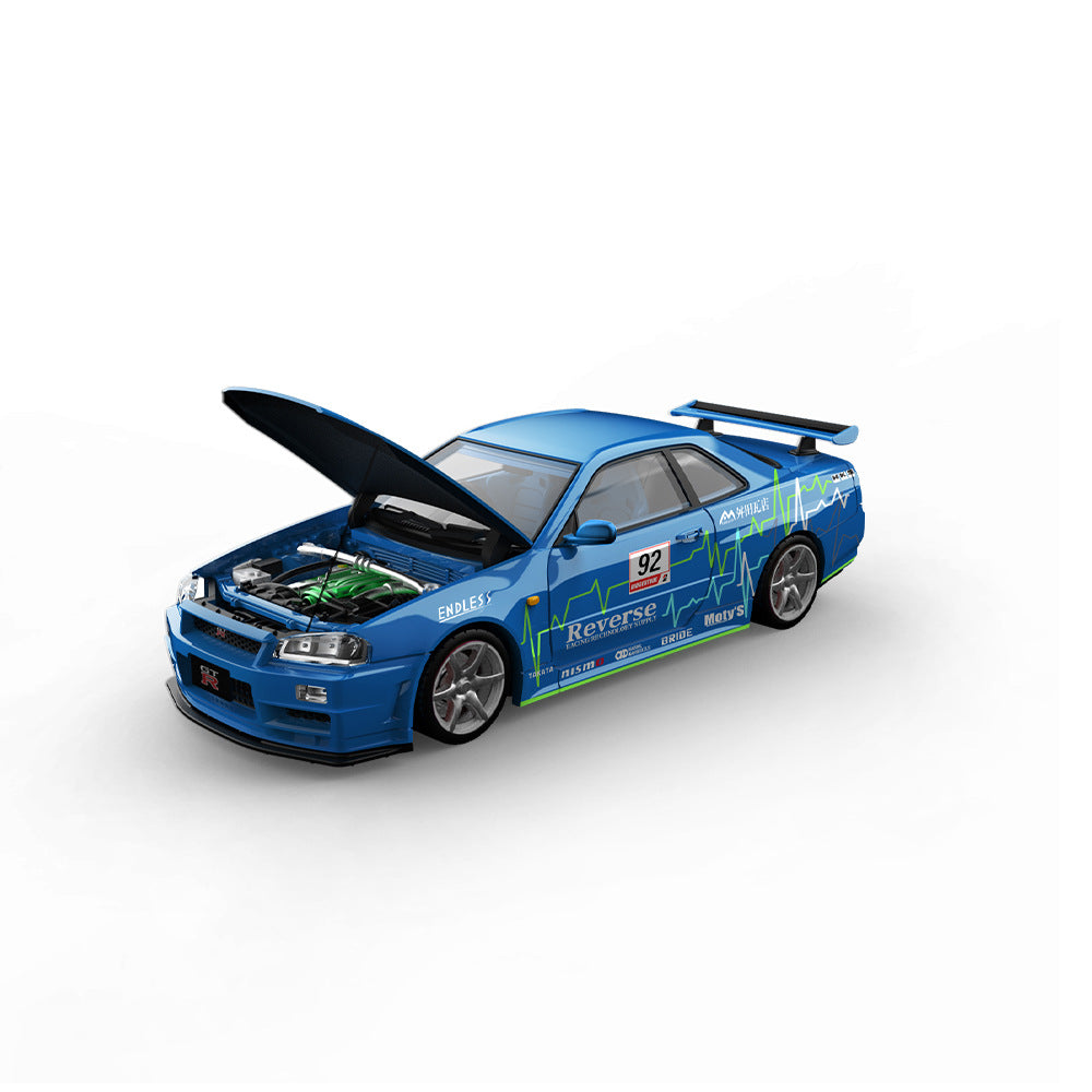 COOL ART 1:64 GT R R34 Blue Racing Car Alloy Model with Opening Doors MODCOLS