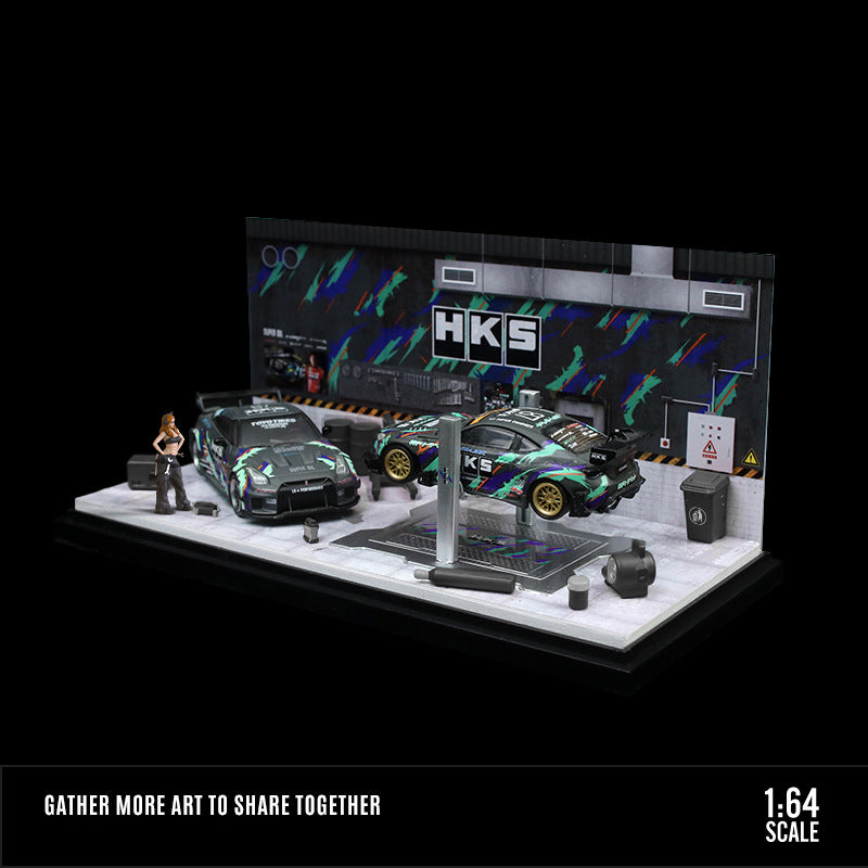 MoreArt 1:64 Nissan & Toyota HKS Auto Repair Workshop Diorama MODCOLS