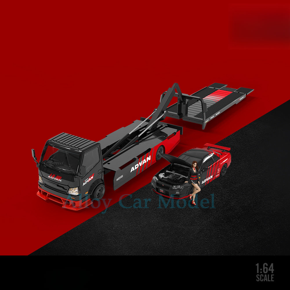 TimeMicro 1:64 GTR34 Advan Livery & H300 Flatbed Trailer Diecast Model Set MODCOLS
