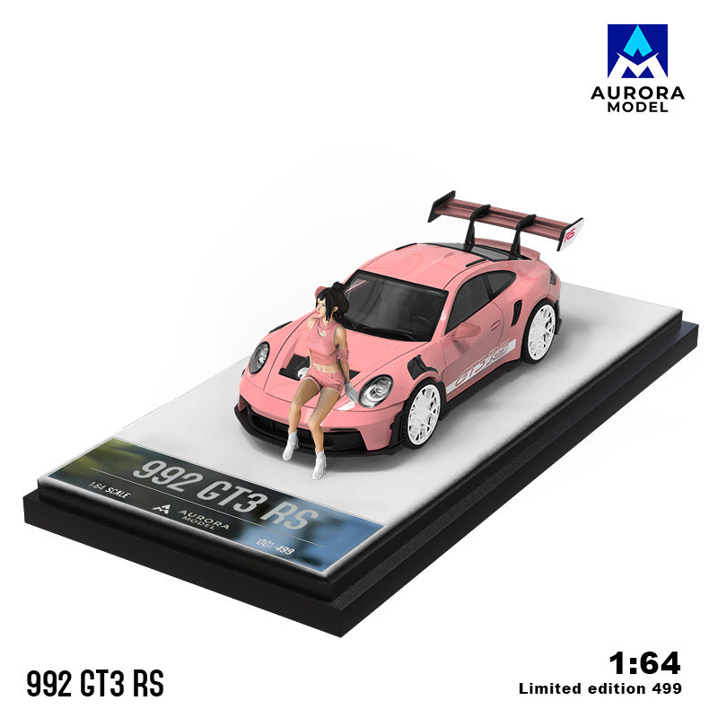 Wholesale AM Aurora1:64 992 GT3 RS Metallic Transparent Red&Candy pink Alloy Car Model MODCOLS