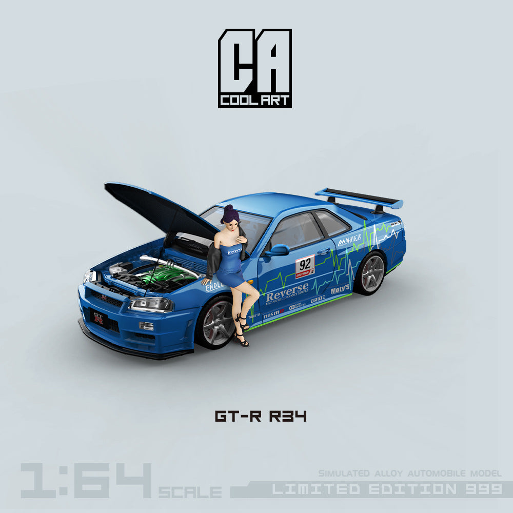 COOL ART 1:64 GT R R34 Blue Racing Car Alloy Model with Opening Doors MODCOLS