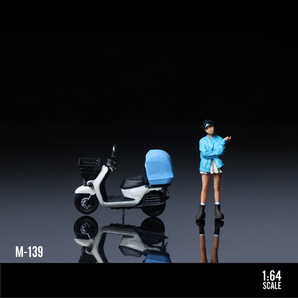 MoreArt 1:64 White & Blue Metallic Scooter Girl Resin Figure MODCOLS