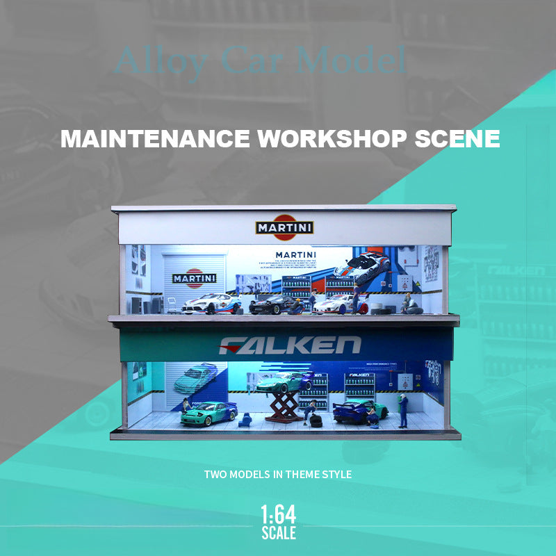 MoreArt 1:64 Martini Falken ADVAN & Spoon Light Up Garage Workshop Diorama MODCOLS
