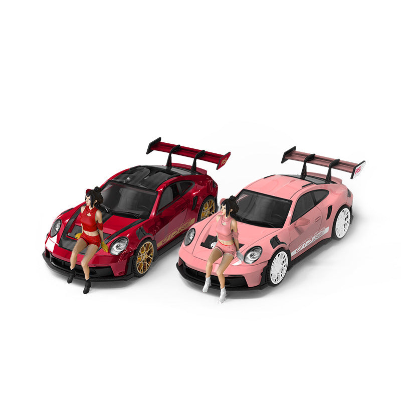Wholesale AM Aurora1:64 992 GT3 RS Metallic Transparent Red&Candy pink Alloy Car Model MODCOLS