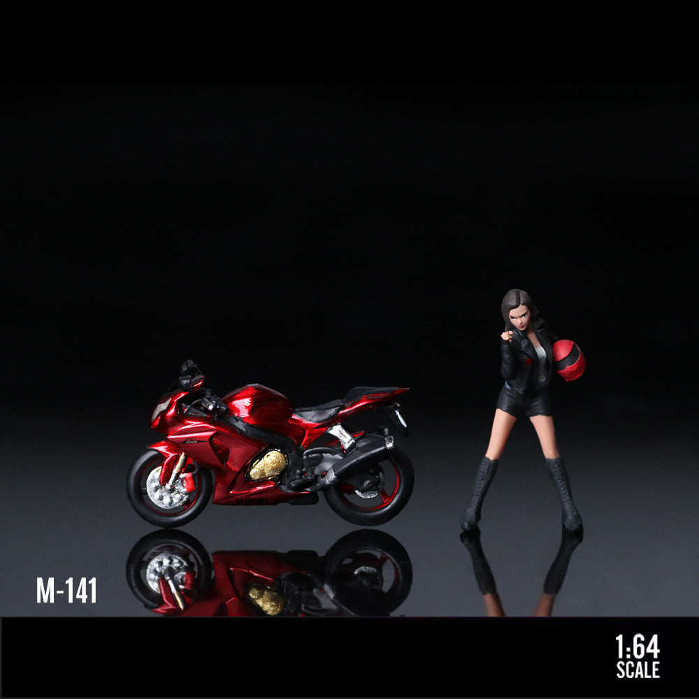 MoreArt 1:64 Suzuki Transparent Red Motorcycle Girl Resin Figure MODCOLS