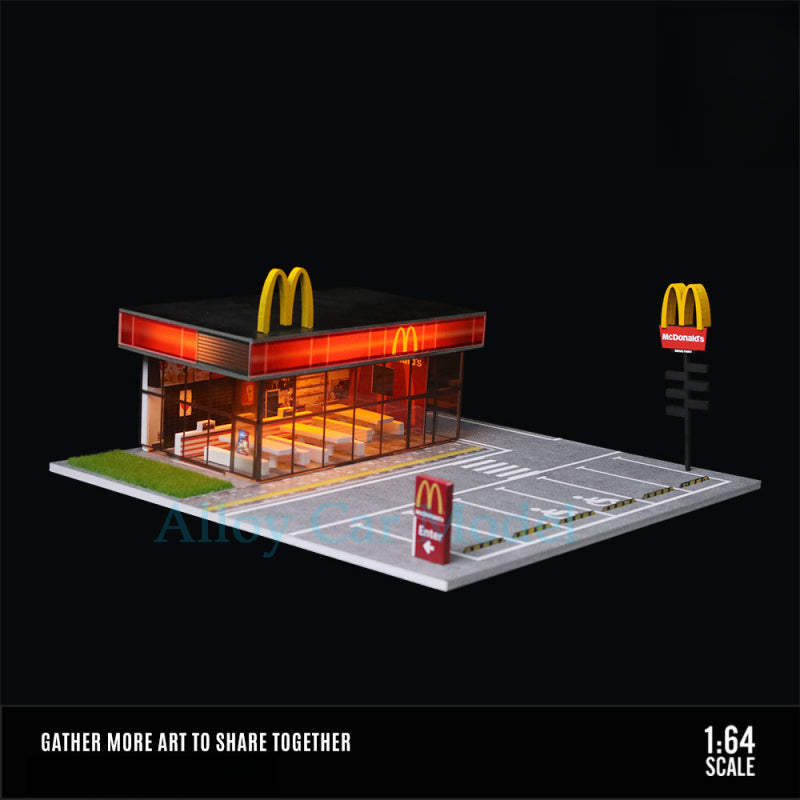 MoreArt 1:64 KFC & McDonald’s Restaurant Lighted Parking Lot Diorama Set MODCOLS