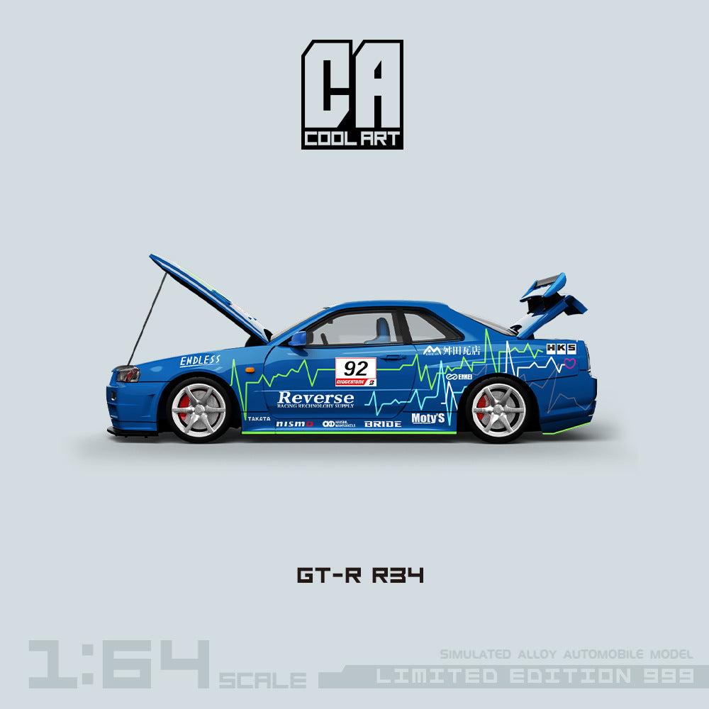 COOL ART 1:64 GT R R34 Blue Racing Car Alloy Model with Opening Doors MODCOLS