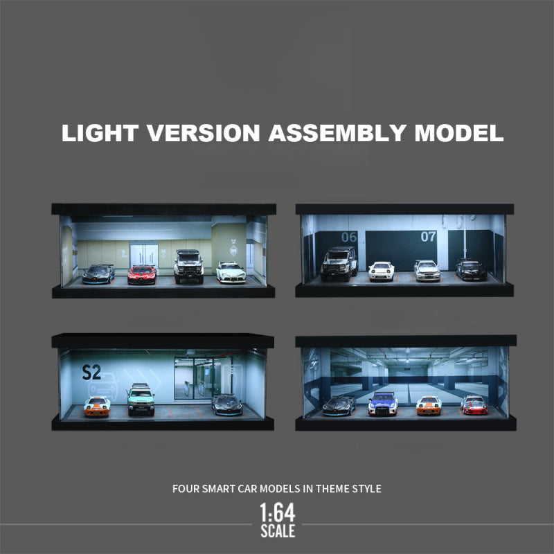 MoreArt 1:64 Themed Four Car Lighted Parking Lot Assembly Diorama MODCOLS