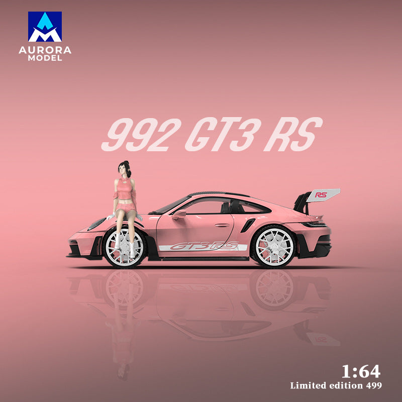 Wholesale AM Aurora1:64 992 GT3 RS Metallic Transparent Red&Candy pink Alloy Car Model MODCOLS