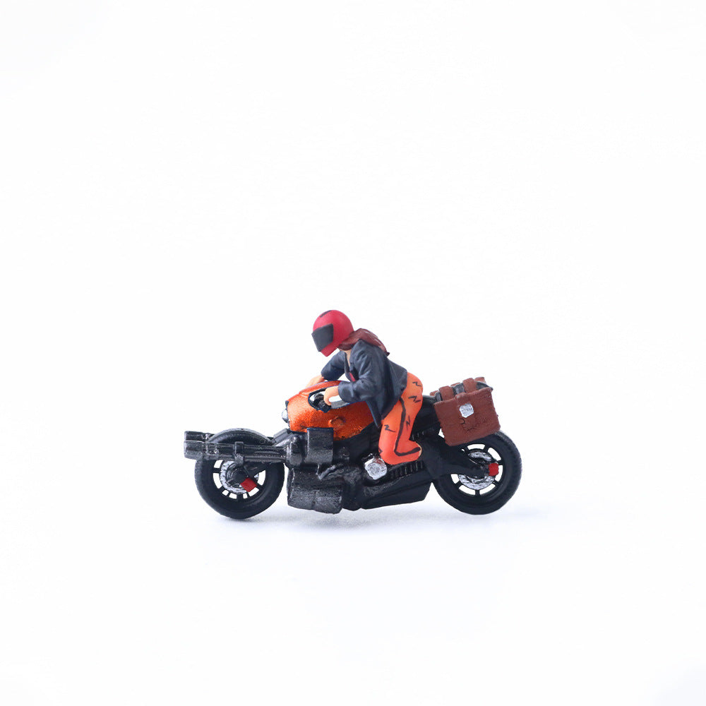 MoreArt 1:64 Orange Motorcycle with Female Rider Resin Model