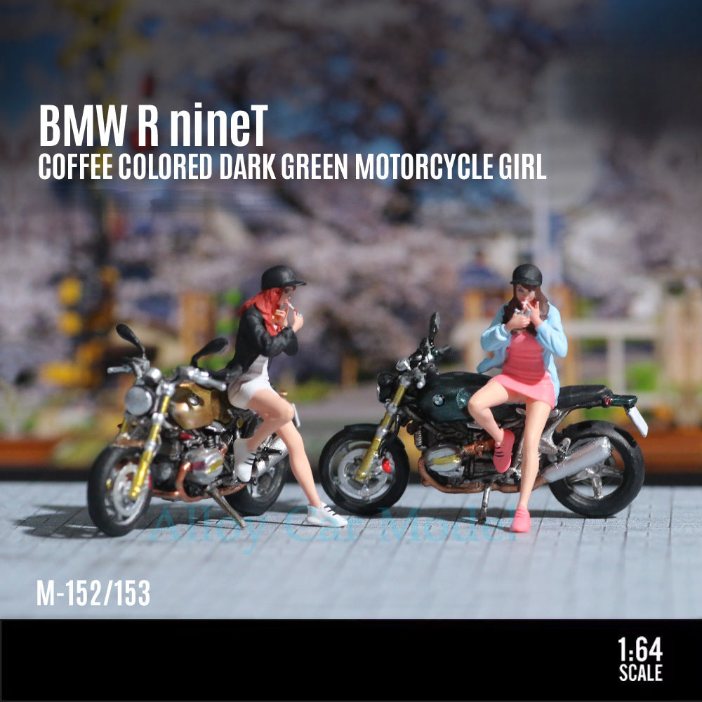 MoreArt 1:64 BMW R nineT Brown & Green Motorcycle Girl Resin Figure MODCOLS