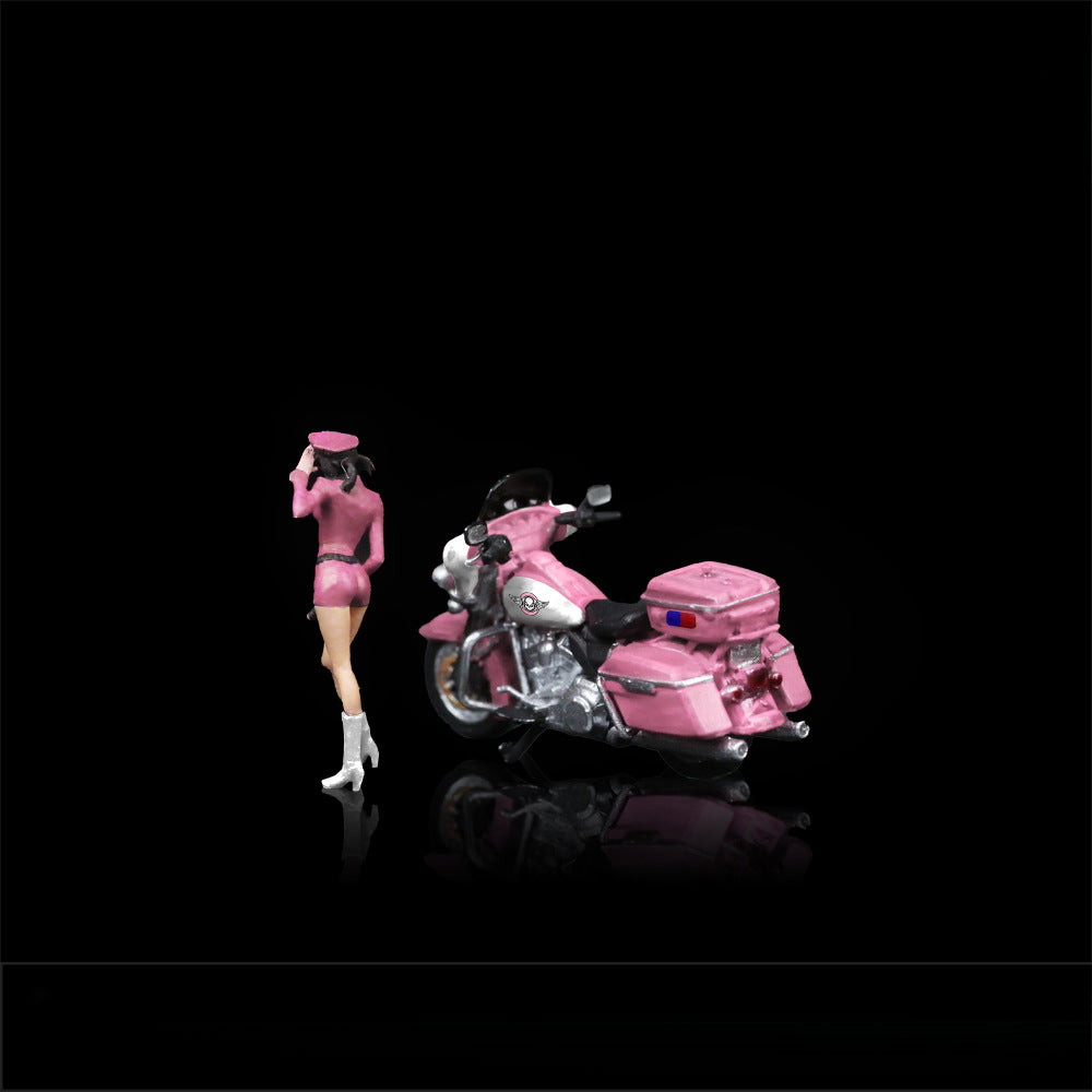 MoreArt 1:64 Harley Cruiser Motorcycle with Pink Police Lady Figure MODCOLS