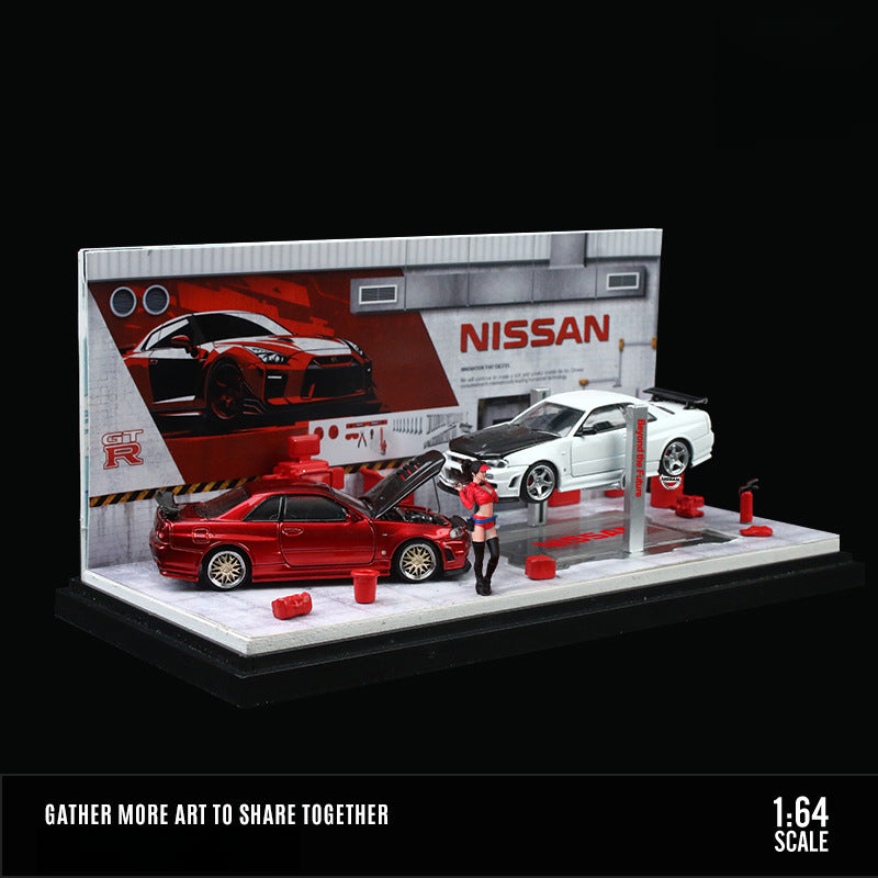 MoreArt 1:64 Nissan & Toyota HKS Auto Repair Workshop Diorama MODCOLS