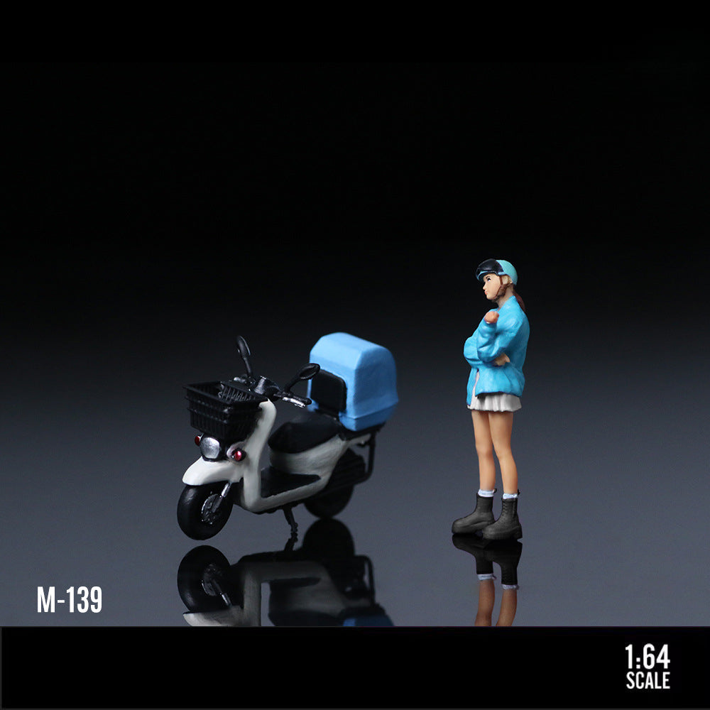 MoreArt 1:64 White & Blue Metallic Scooter Girl Resin Figure MODCOLS
