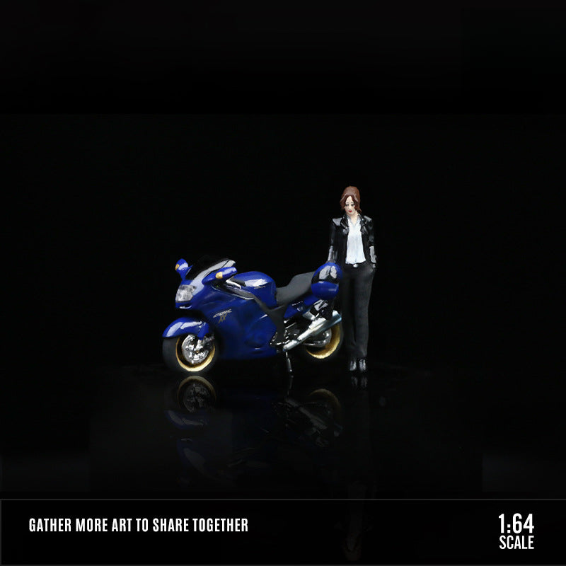 MoreArt 1:64 Flame Motorcycle & Leather Biker Girl Resin Figure MODCOLS