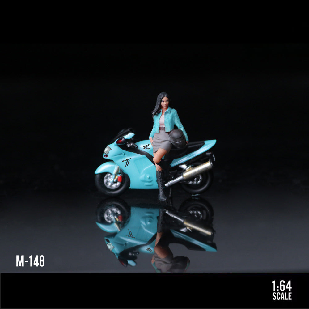 MoreArt 1:64 Honda CBR1100XX Black & Pink with Sky Blue Motorcycle Girl Resin Model MODCOLS