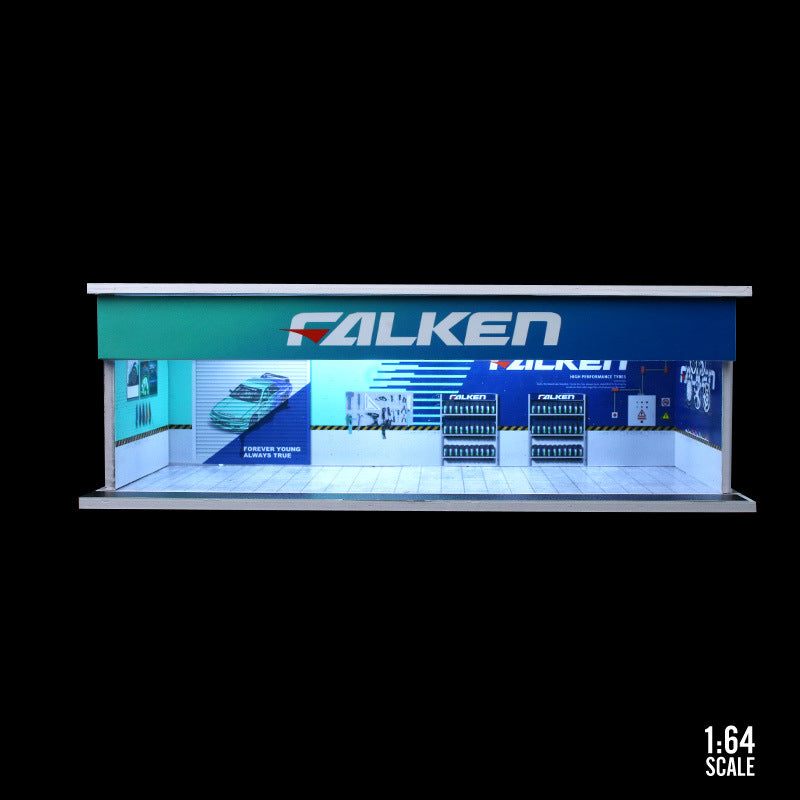 MoreArt 1:64 Martini Falken ADVAN & Spoon Light Up Garage Workshop Diorama MODCOLS