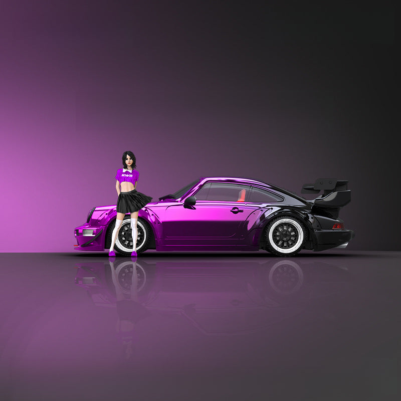 AM 1:64 Porsche 964 & 992 GT3 RS Electroplated Black-Purple Gradient Model