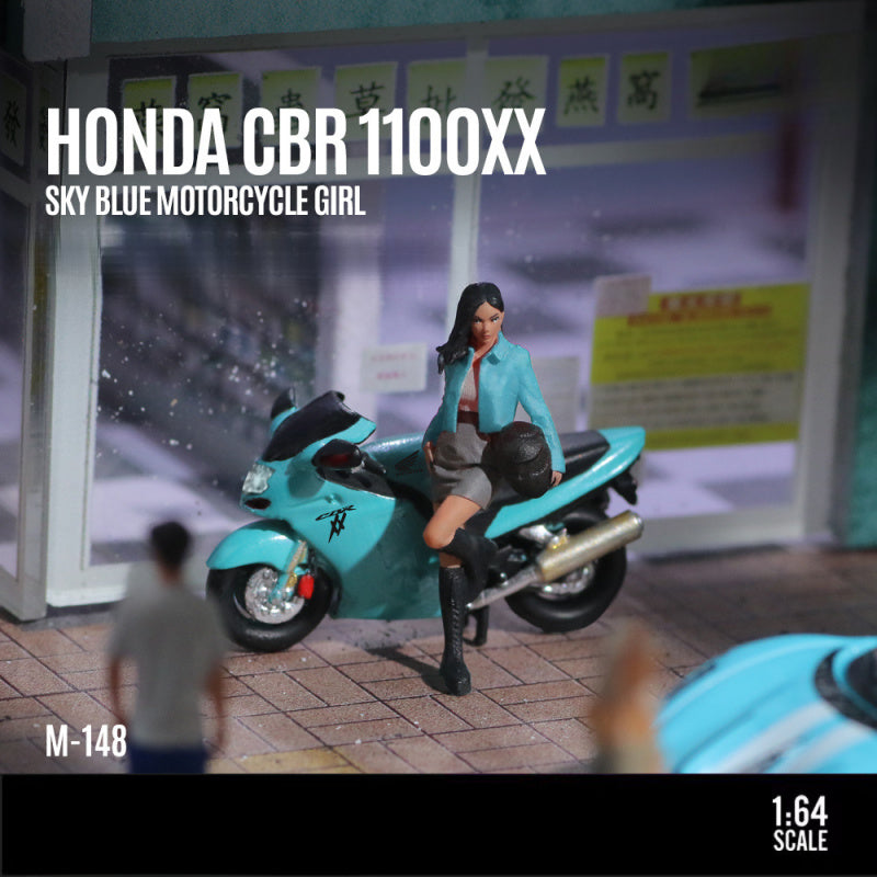 MoreArt 1:64 Honda CBR1100XX Black & Pink with Sky Blue Motorcycle Girl Resin Model MODCOLS