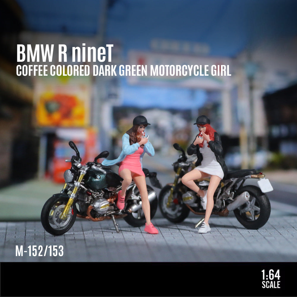 MoreArt 1:64 BMW R nineT Brown & Green Motorcycle Girl Resin Figure MODCOLS