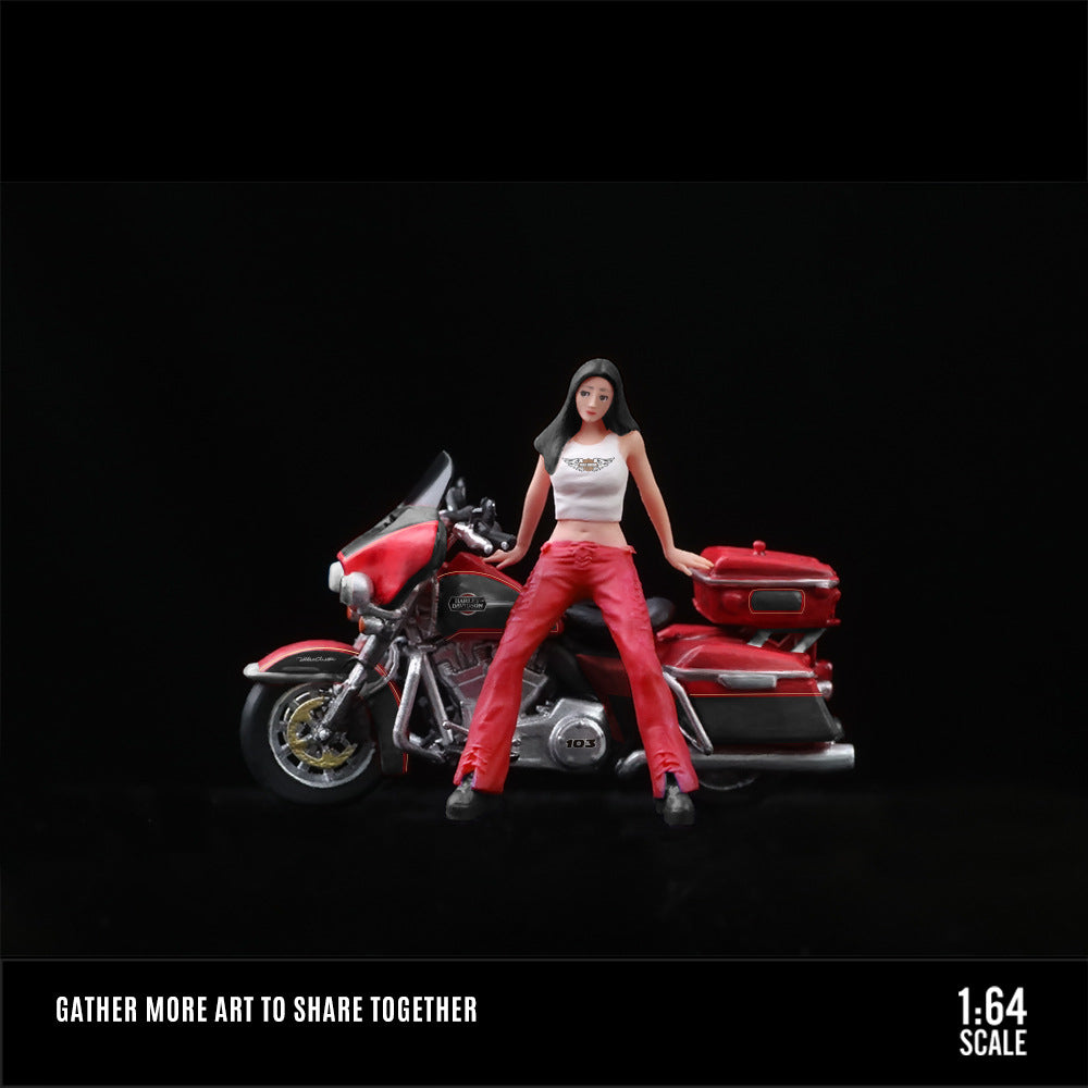 MoreArt 1:64 Flame Motorcycle & Leather Biker Girl Resin Figure MODCOLS